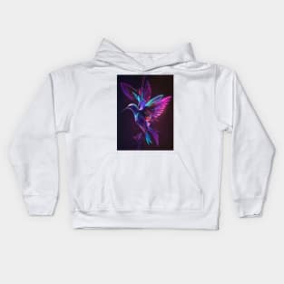 Neon Humming Bird art Kids Hoodie